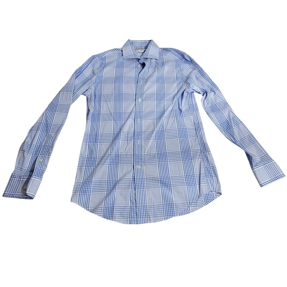Lauren Ralph Lauren Mens Blue Plaid Slim Fit Stretch Cotton Dress Shirt‎ Medium